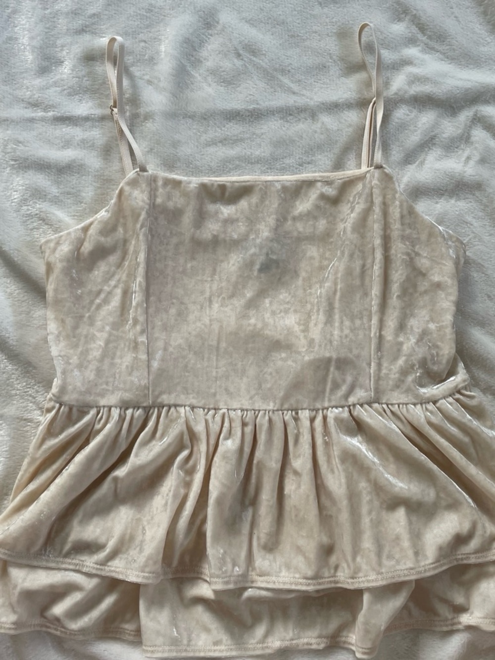 American Eagle Outfitters Velvet Peplum Cami in Light Cream